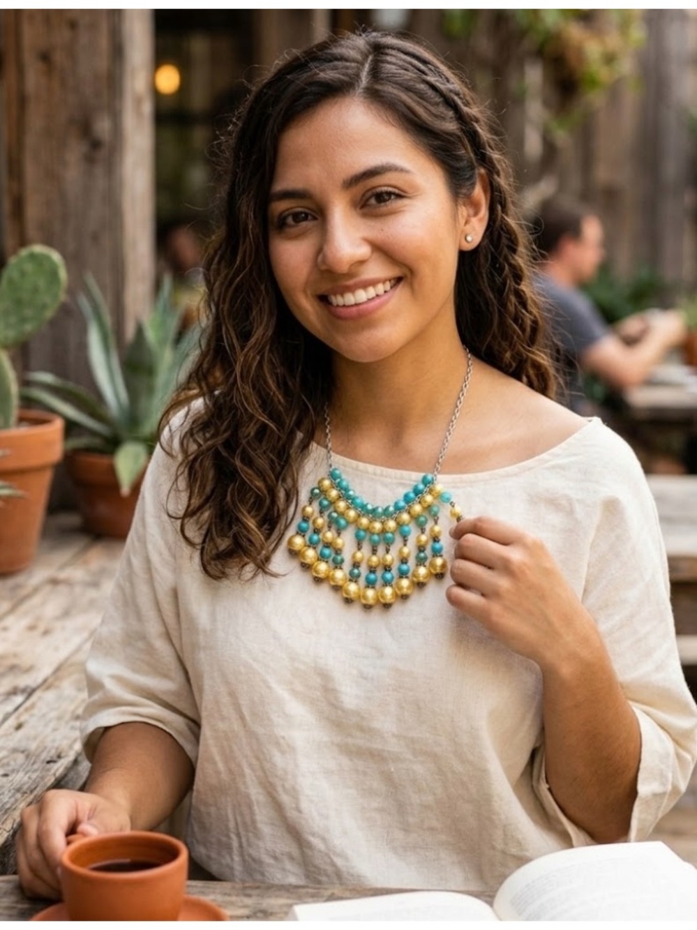 Turquoise and Golden Pearl Necklace